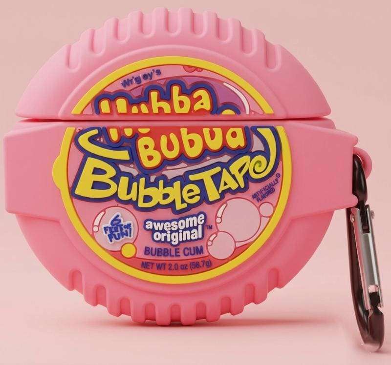 Funda de silicona rosa en 3D para AirPods con diseño de cinta de chicle retro