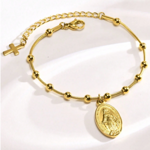 Pulsera acero inoxidable cuentas Virgen María