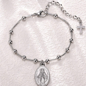Pulsera acero inoxidable cuentas Virgen María - Plata